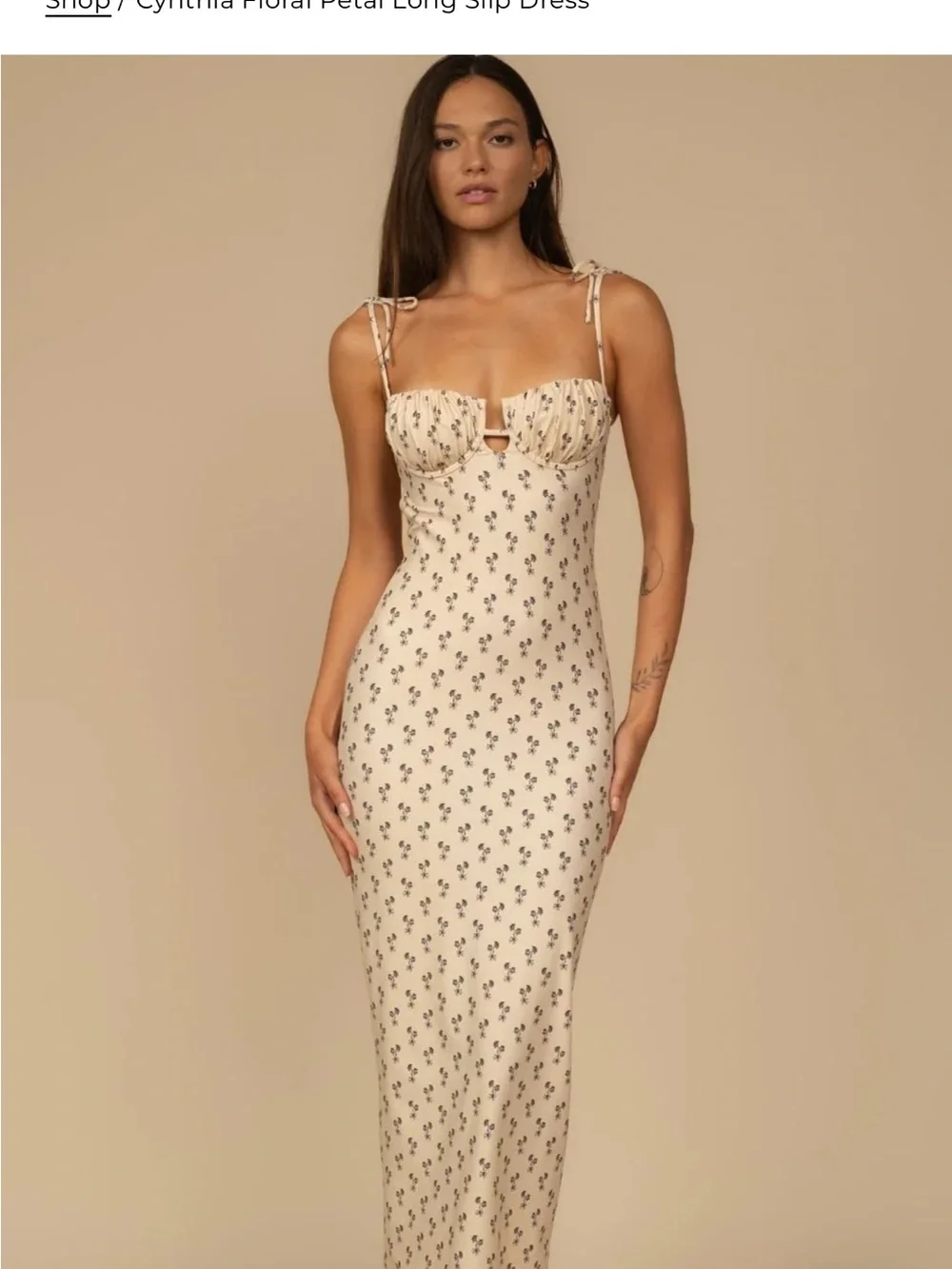 Montce Cream Mini Floral Maxi Slip Dress with Tie Straps - Picture 1 of 3